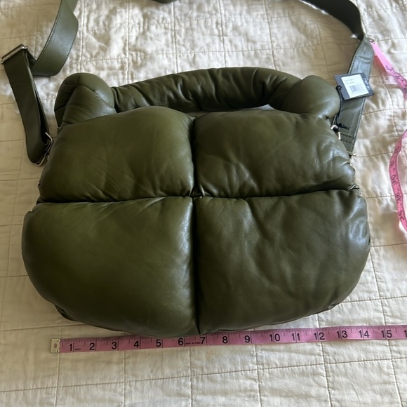 Stylism Leather Olive Green Puffer Bag - Picture 3 of 9